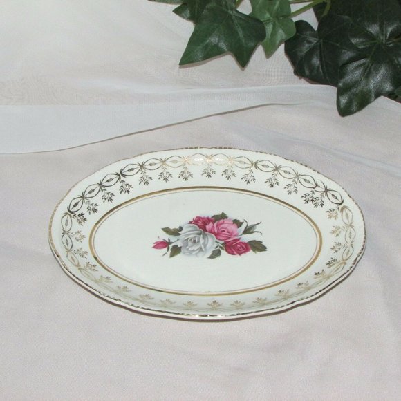 PARIS Vintage Relish Dish Pink Roses STAFFORDSHIRE ENGLAND 8 1/4" Oval Platter - Picture 1 of 6